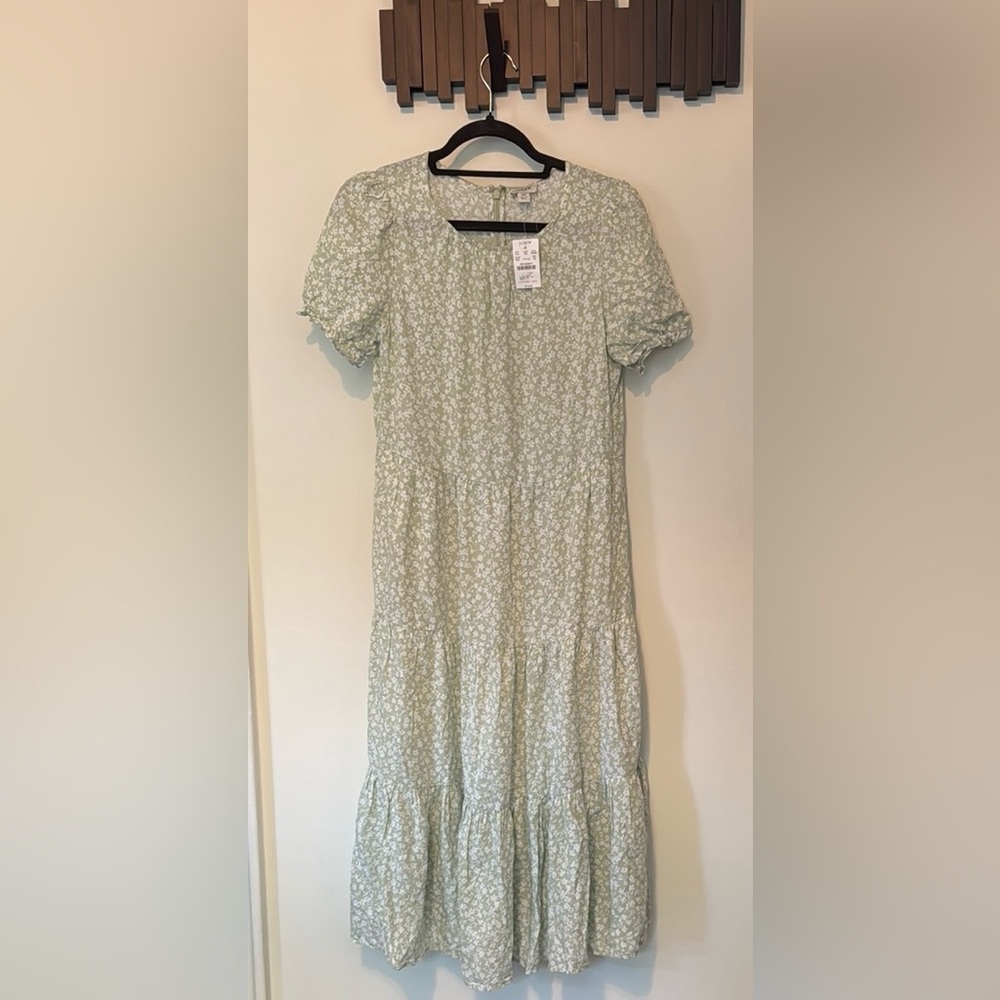 J. Crew Green short Sleeve Midi Sundress